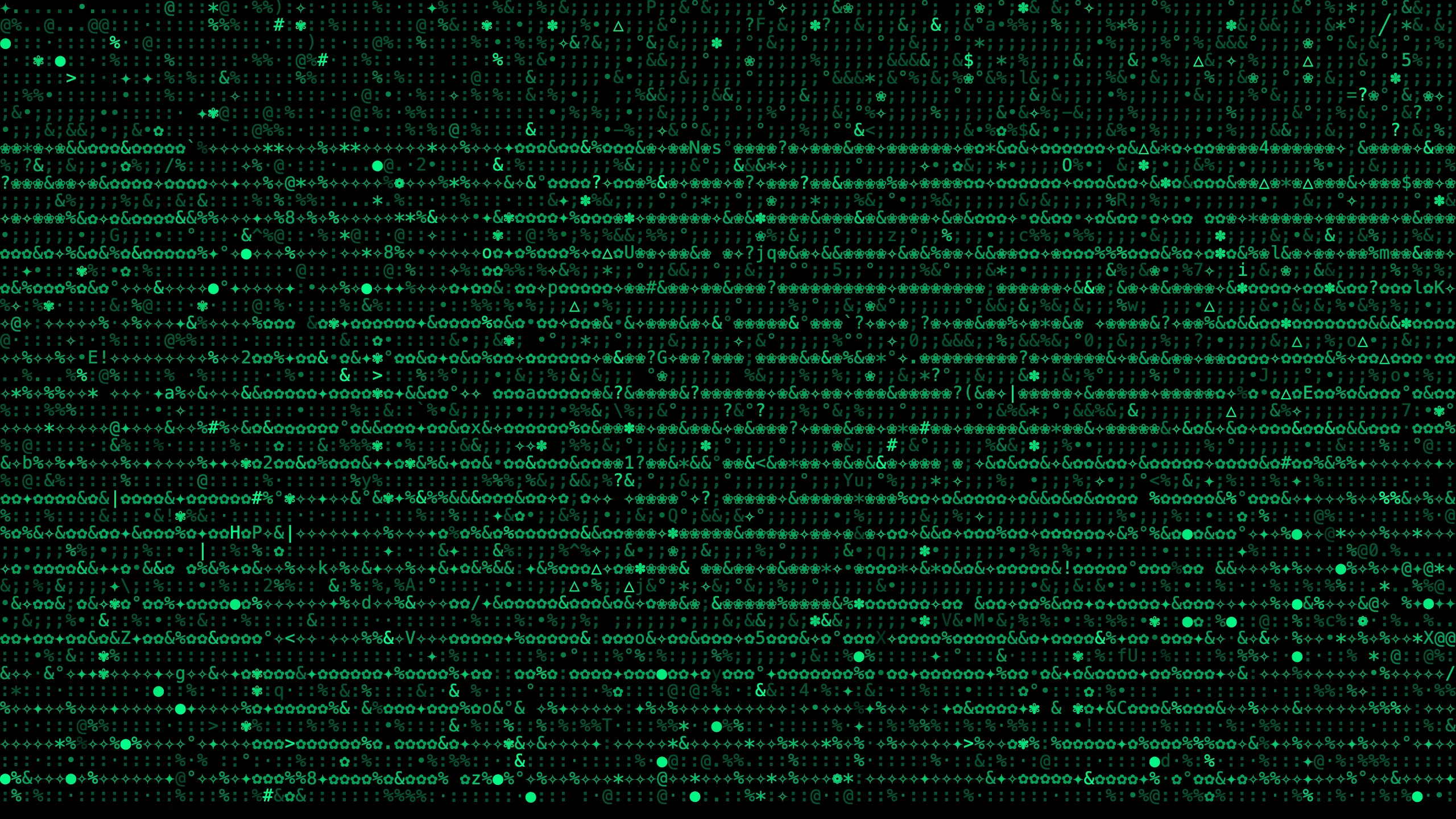 Corrupted Broadcast look, sparse glitching glyphs drifting across black