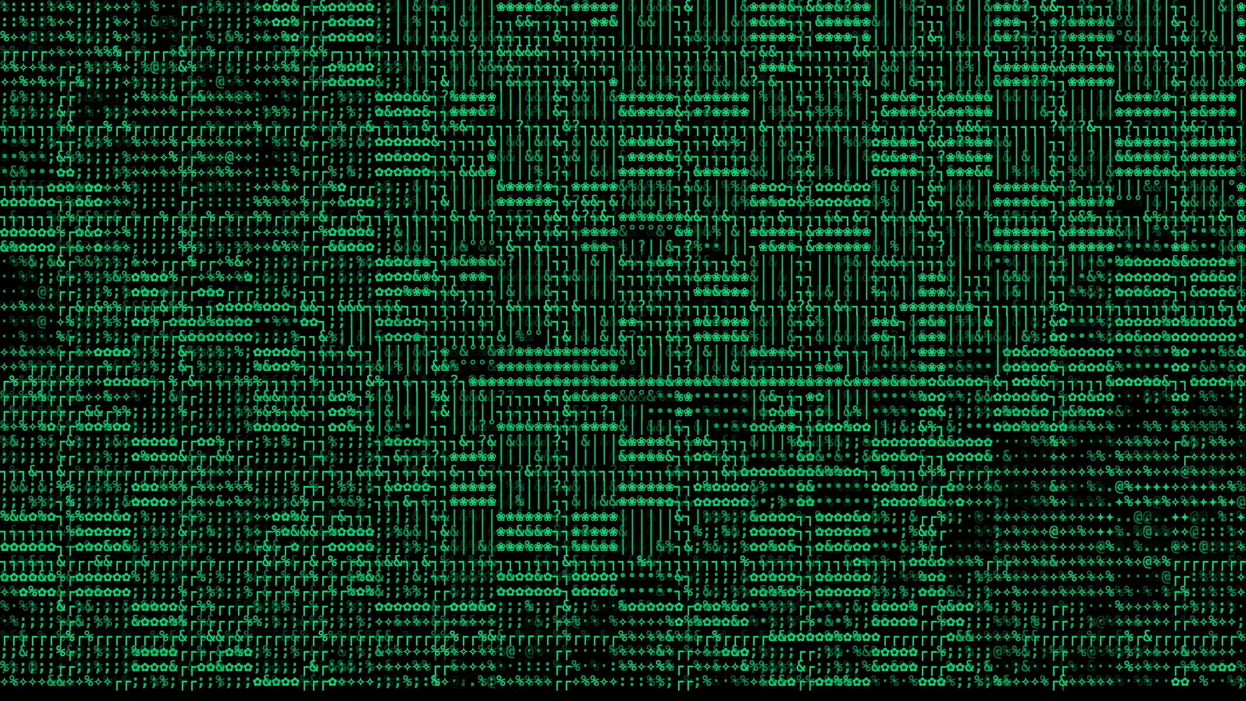 Digital Forest look, dense green glyph blocks on black