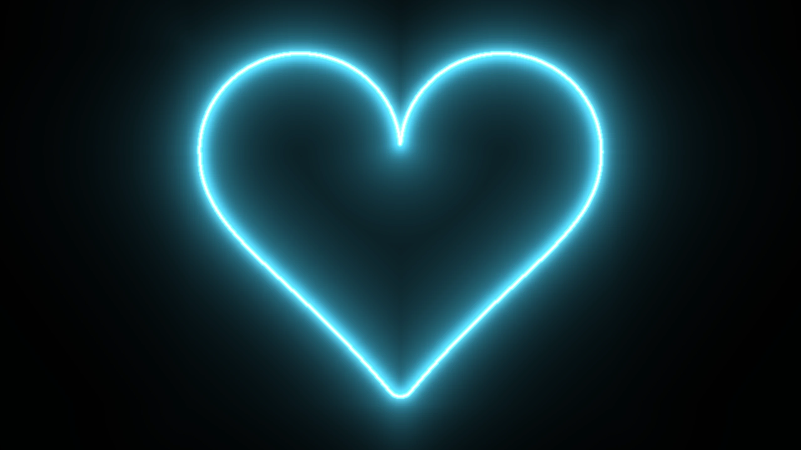 A neon heart logo glowing cyan on black, rendered by Loop Wall in Stage Mode