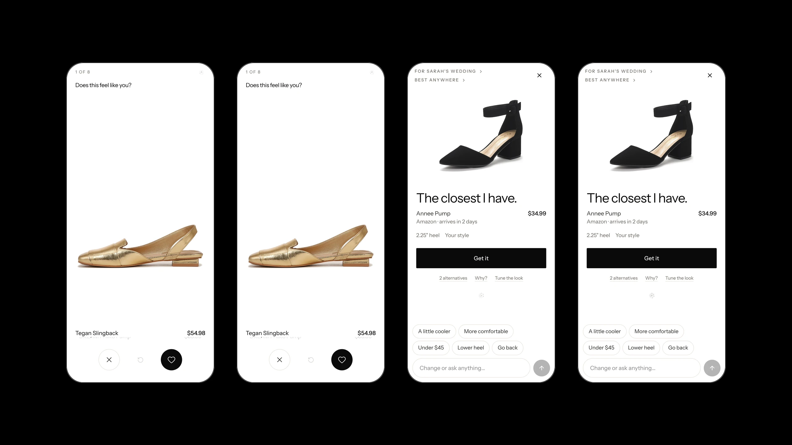 The same wedding on four maturity rungs: a swipe deck, a swipe deck, one product, one product