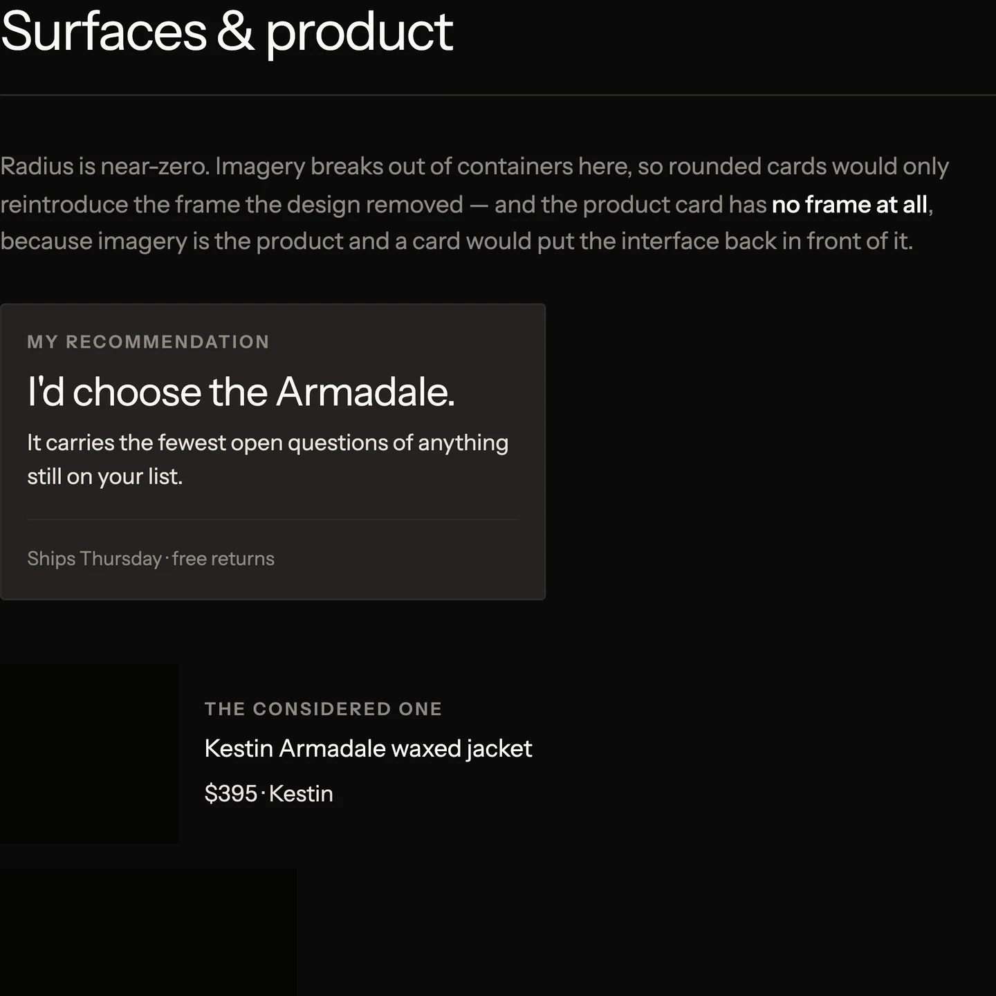 Design system: surfaces, the product card and the bottom nav