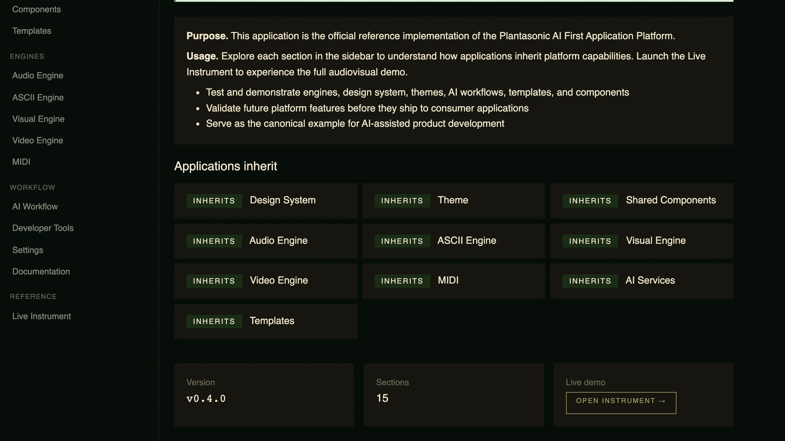 The ten capabilities an application inherits from the platform, listed as a grid of INHERITS tiles